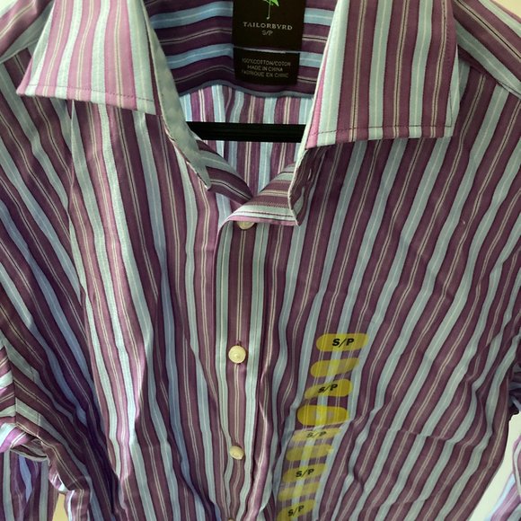 NWT NEW TAILORBYRD Mens Small Blue Purple Stripe Cotton LS Button SHIRT -Easter! - Picture 6 of 7